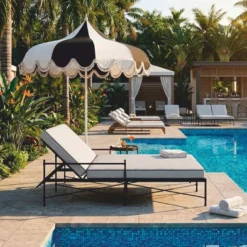 Casa Padrino Luxus Sonnenschirm Weiß / Schwarz Ø 200 x H. 250 cm - Hotel & Garten Möbel VPP
