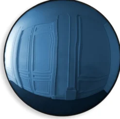 Casa Padrino Luxus Spiegel Blau / Schwarz Ø 91 cm - Runder konvexer Wandspiegel - Luxus Möbel