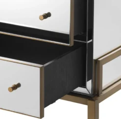 Casa Padrino Luxus Spiegelglas Kommode mit 5 Schubladen Messingfarben 88,5 x 52 x H. 87,5 cm - Verspiegelter Schlafzimmer Schrank - Schlafzimmer Möbel