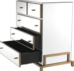 Casa Padrino Luxus Spiegelglas Kommode mit 5 Schubladen Messingfarben 88,5 x 52 x H. 87,5 cm - Verspiegelter Schlafzimmer Schrank - Schlafzimmer Möbel
