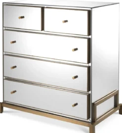 Casa Padrino Luxus Spiegelglas Kommode mit 5 Schubladen Messingfarben 88,5 x 52 x H. 87,5 cm - Verspiegelter Schlafzimmer Schrank - Schlafzimmer Möbel