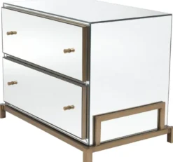 Casa Padrino Luxus Spiegelglas Nachttisch Messingfarben 81,5 x 52 x H. 62 cm - Verspiegelte Nachtkommode mit 2 Schubladen - Schlafzimmer Möbel