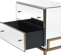 Casa Padrino Luxus Spiegelglas Nachttisch Messingfarben 81,5 x 52 x H. 62 cm - Verspiegelte Nachtkommode mit 2 Schubladen - Schlafzimmer Möbel