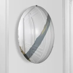 Casa Padrino Luxus Spiegel mit blauem Streifen Ø 119 cm - Runder konkaver Wandspiegel mit Wandhalterung - Luxus Kollektion