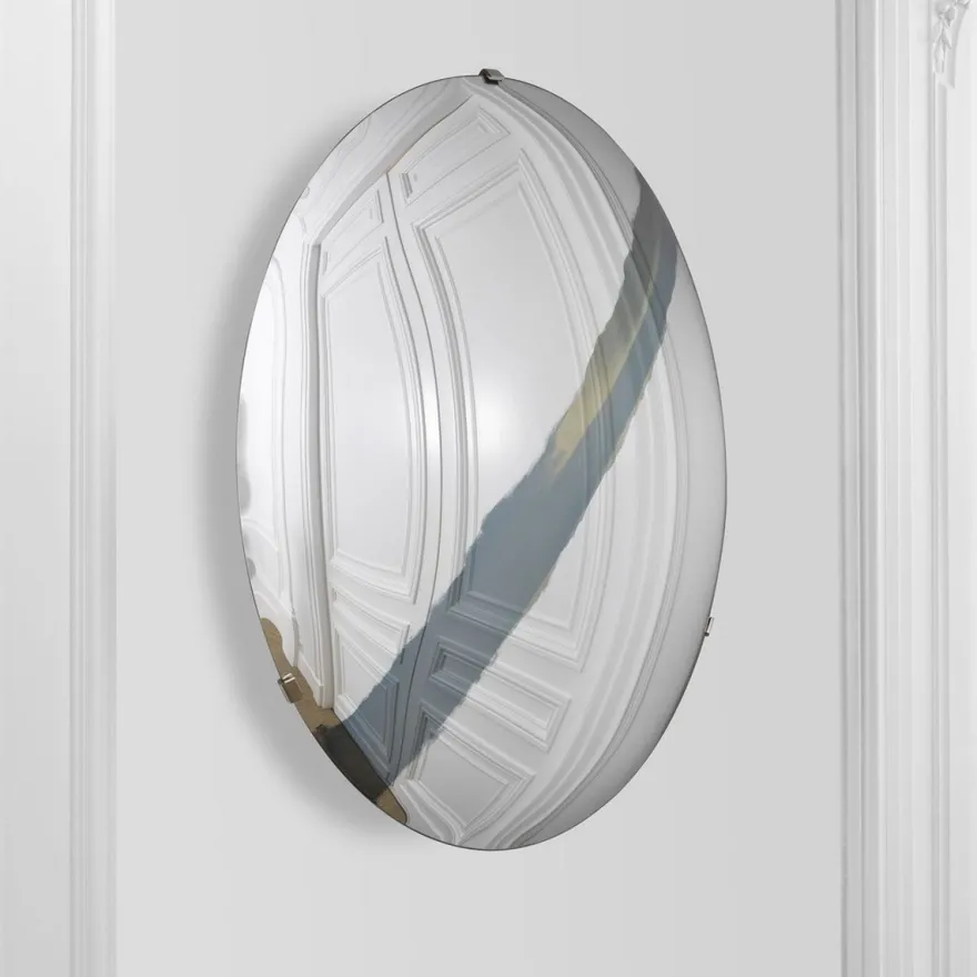 Casa Padrino Luxus Spiegel mit blauem Streifen Ø 119 cm - Runder konkaver Wandspiegel mit Wandhalterung - Luxus Kollektion
