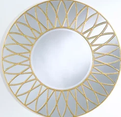 Casa Padrino Luxus Spiegel mit Blütenblatt Motiv Gold Ø 100 cm - Luxus Qualität