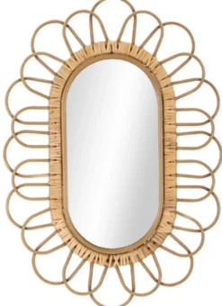 Casa Padrino Luxus Spiegel Naturfarben H. 80 cm - Wandspiegel mit Rattangeflecht