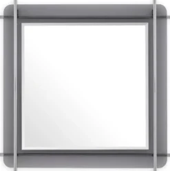 Casa Padrino Luxus Spiegel Silber / Grau 85,5 x 5 x H. 85,5 cm - Quadratischer Wandspiegel mit grau getöntem Glasrand und Edelstahl Stangen - Luxus Kollektion