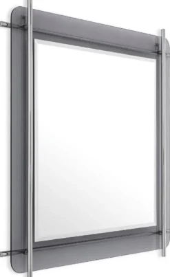 Casa Padrino Luxus Spiegel Silber / Grau 85,5 x 5 x H. 85,5 cm - Quadratischer Wandspiegel mit grau getöntem Glasrand und Edelstahl Stangen - Luxus Kollektion