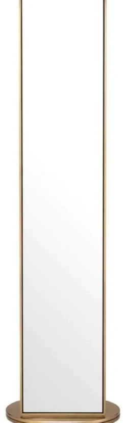 Casa Padrino Luxus Standspiegel mit Garderobenständer Messing Ø 55,5 x H. 201 cm - Freistehender drehbarer Spiegel mit Kleiderständer - Luxus Garderoben Möbel - Luxus Qualität