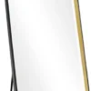 Casa Padrino Luxus Standspiegel Schwarz / Gold 100 x H. 200 cm - Ganzkörperspiegel - Schlafzimmer Spiegel - Schlafzimmer Möbel