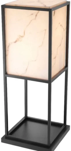 Casa Padrino Luxus Stehleuchte Schwarz / Alabasterfarben 45 x 45 x H. 114,5 cm - Moderne Wohnzimmer Lampe - Luxus Kollektion