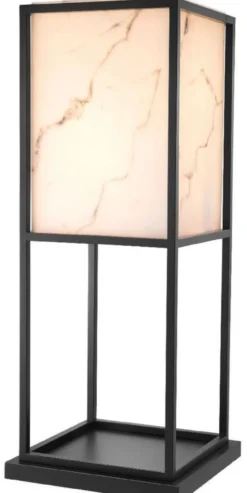 Casa Padrino Luxus Stehleuchte Schwarz / Alabasterfarben 45 x 45 x H. 114,5 cm - Moderne Wohnzimmer Lampe - Luxus Kollektion