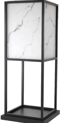 Casa Padrino Luxus Stehleuchte Schwarz / Alabasterfarben 45 x 45 x H. 114,5 cm - Moderne Wohnzimmer Lampe - Luxus Kollektion