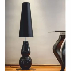 Casa Padrino Luxus Stehleuchte Schwarz H. 137 cm - Runde Glas Stehleuchte
