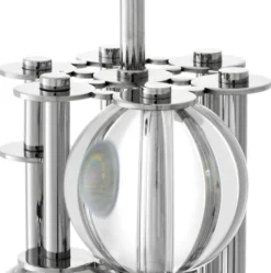 Casa Padrino Luxus Stehleuchte Silber / Weiß Ø 48 x H. 176 cm - Designer Lampe mit Kristallglas - Luxus Wohnzimmer Lampe