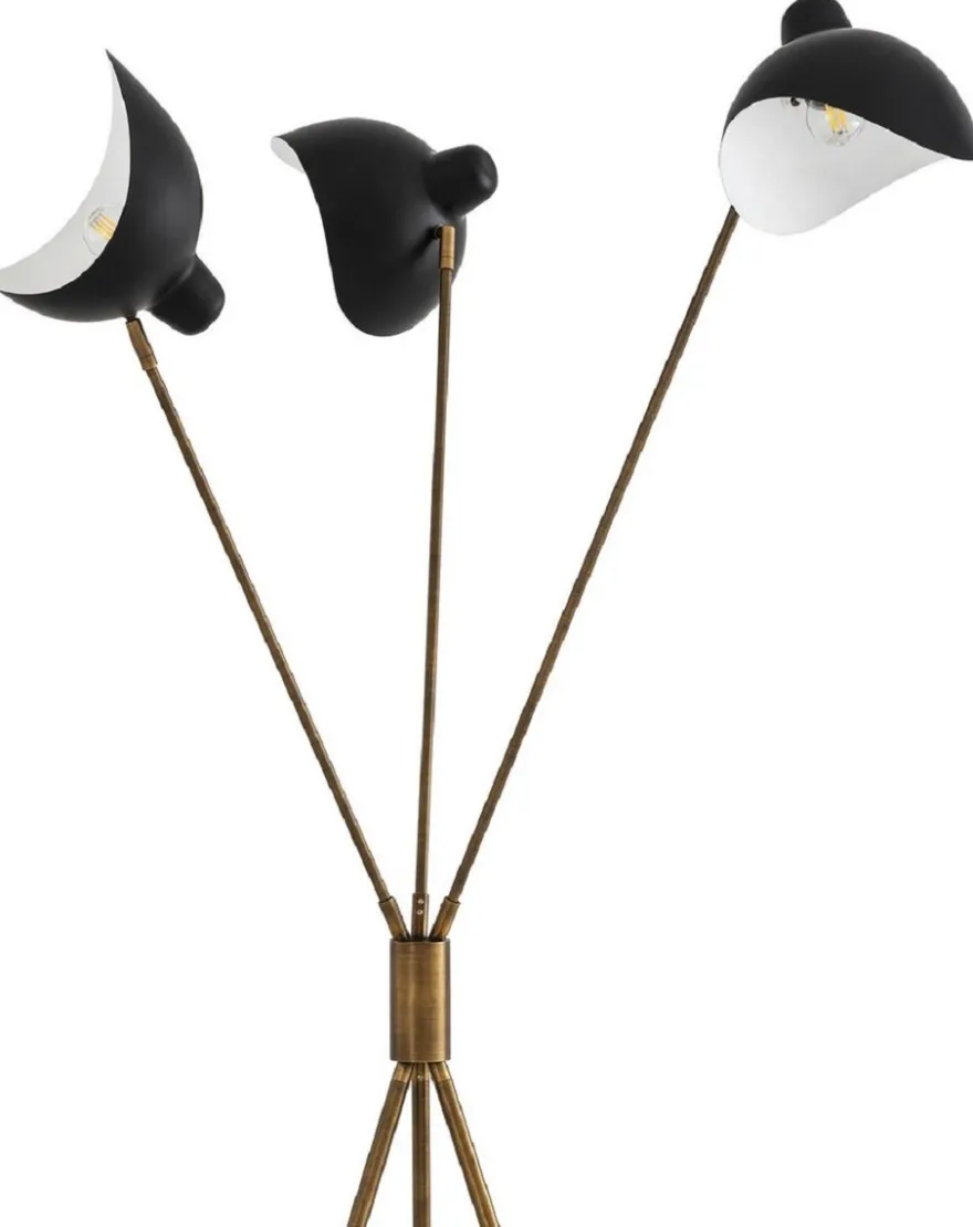 Casa Padrino Luxus Stehleuchte Antik Messingfarben / Schwarz 87 x 87 x H. 180 cm - Elegante Dreibein Stehlampe im 50er Jahre Stil - Luxus Kollektion