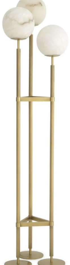 Casa Padrino Luxus Stehleuchte Antik Messing / Alabaster 42,5 x 37 x H. 172 cm - Moderne Stehlampe mit runden Alabaster Lampenschirmen - Luxus Leuchten