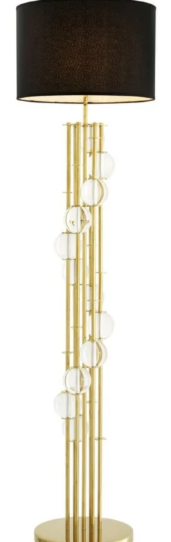 Casa Padrino Luxus Stehleuchte Gold / Schwarz Ø 48 x H. 176 cm - Designer Lampe mit Kristallglas - Luxus Wohnzimmer Lampe