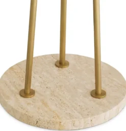 Casa Padrino Luxus Stehleuchte Antik Messingfarben / Beige / Weiß Ø 70 x H. 185 cm - Moderne Stahl Stahlampe mit Travertin Naturstein Lampenfuß und rundem Glas Lampenschirm - Luxus Kollektion