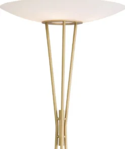Casa Padrino Luxus Stehleuchte Antik Messingfarben / Beige / Weiß Ø 70 x H. 185 cm - Moderne Stahl Stahlampe mit Travertin Naturstein Lampenfuß und rundem Glas Lampenschirm - Luxus Kollektion