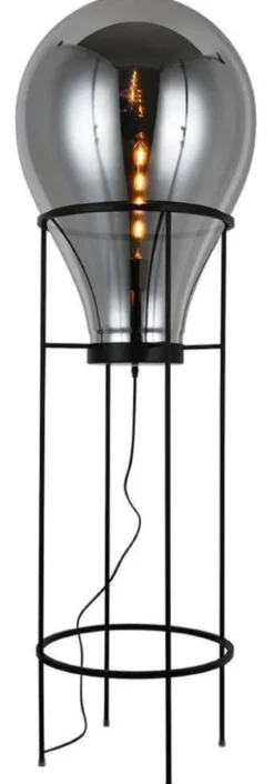 Casa Padrino Luxus Stehleuchte Grau / Schwarz Ø 50 x H. 158 cm - Runde Metall Stehleuchte mit Glas Lampenschirm - Luxus Stehleuchten - Luxus Leuchten - Luxus Interior