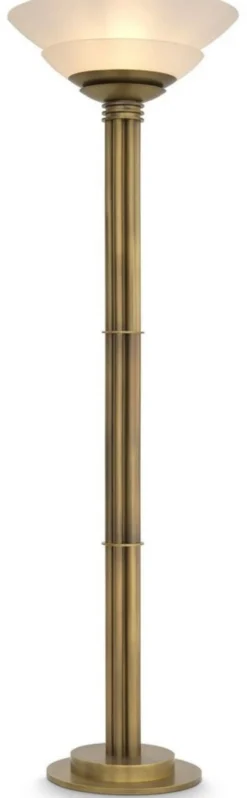 Casa Padrino Luxus Stehleuchte Antik Messingfarben / Weiß Ø 60 x H. 195 cm - Runde Metall Stehleuchte mit Glas Lampenschirm - Luxus Kollektion