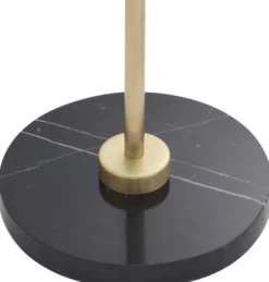 Casa Padrino Luxus Stehleuchte Antik Messingfarben / Schwarz / Weiß 39 x 30 x H. 159 cm - Moderne Metall Stehlampe mit Marmorfuss und rundem Glas Lampenschirm - Luxus Qualität