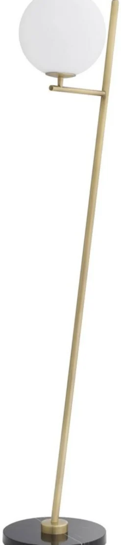 Casa Padrino Luxus Stehleuchte Antik Messingfarben / Schwarz / Weiß 39 x 30 x H. 159 cm - Moderne Metall Stehlampe mit Marmorfuss und rundem Glas Lampenschirm - Luxus Qualität