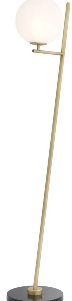 Casa Padrino Luxus Stehleuchte Antik Messingfarben / Schwarz / Weiß 39 x 30 x H. 159 cm - Moderne Metall Stehlampe mit Marmorfuss und rundem Glas Lampenschirm - Luxus Qualität
