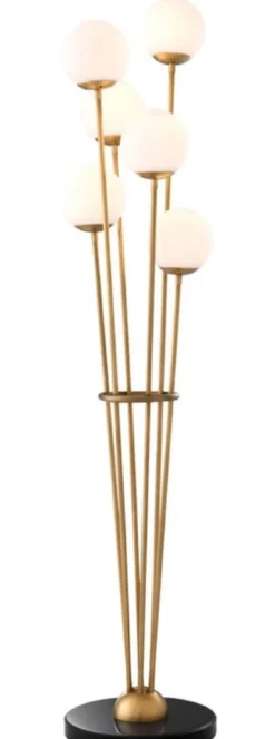 Casa Padrino Luxus Stehleuchte Antik Messingfarben / Schwarz / Weiß Ø 42 x H. 169 cm - Designer Stehlampe mit Marmorsockel und kugelförmigen Glas Lampenschirmen