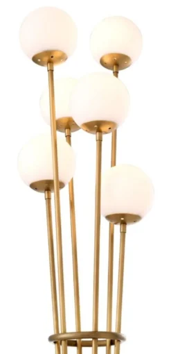 Casa Padrino Luxus Stehleuchte Antik Messingfarben / Schwarz / Weiß Ø 42 x H. 169 cm - Designer Stehlampe mit Marmorsockel und kugelförmigen Glas Lampenschirmen
