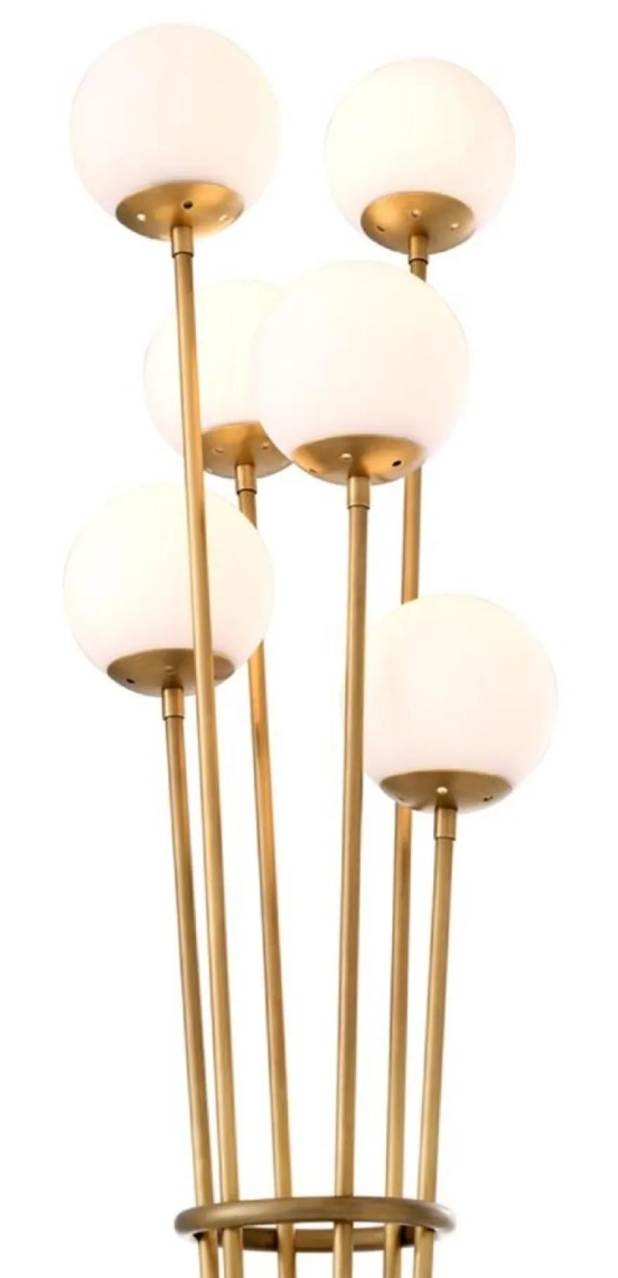 Casa Padrino Luxus Stehleuchte Antik Messingfarben / Schwarz / Weiß Ø 42 x H. 169 cm - Designer Stehlampe mit Marmorsockel und kugelförmigen Glas Lampenschirmen