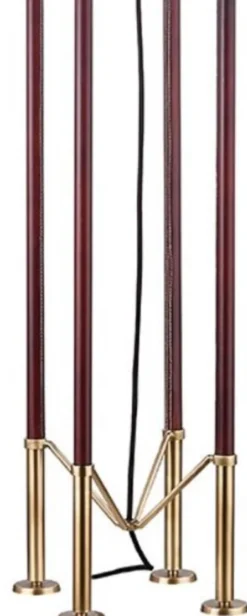 Casa Padrino Luxus Stehleuchte Antik Messingfarben / Braun / Weiß Ø 50,8 x H. 172,7 cm - Edle Metall Leuchte mit hochwertigem Leder und Leinen Lampenschirm - Luxus Qualität