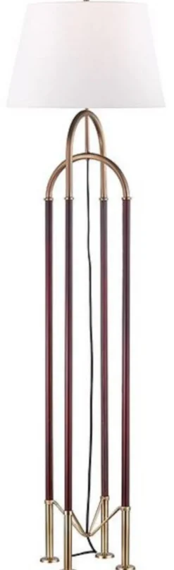 Casa Padrino Luxus Stehleuchte Antik Messingfarben / Braun / Weiß Ø 50,8 x H. 172,7 cm - Edle Metall Leuchte mit hochwertigem Leder und Leinen Lampenschirm - Luxus Qualität