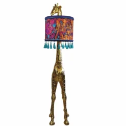 Casa Padrino Luxus Stehleuchte Giraffe mit Lampenschirm Gold / Bunt H. 171 cm