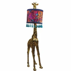 Casa Padrino Luxus Stehleuchte Giraffe mit Lampenschirm Gold / Bunt H. 171 cm