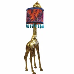 Casa Padrino Luxus Stehleuchte Giraffe mit Lampenschirm Gold / Bunt H. 171 cm