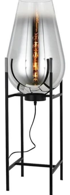 Casa Padrino Luxus Stehleuchte Silber / Schwarz 30 x 30 x H. 97 cm - Metall Stehleuchte mit Glas Lampenschirm - Luxus Stehleuchten - Luxus Leuchten - Luxus Interior