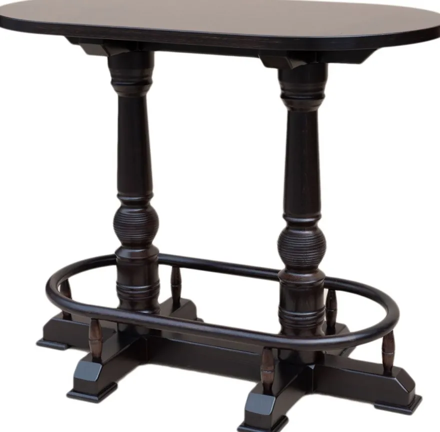 Casa Padrino Luxus Stehtisch mit Fußstütze Dunkelbraun 135 x 75 x H. 110 cm - Ovaler Massivholz Tisch - Ovaler Massivholz Bartisch - Massivholz Möbel - Bar Möbel - Gastronomie Möbel