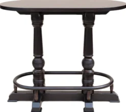 Casa Padrino Luxus Stehtisch mit Fußstütze Dunkelbraun 135 x 75 x H. 110 cm - Ovaler Massivholz Tisch - Ovaler Massivholz Bartisch - Massivholz Möbel - Bar Möbel - Gastronomie Möbel
