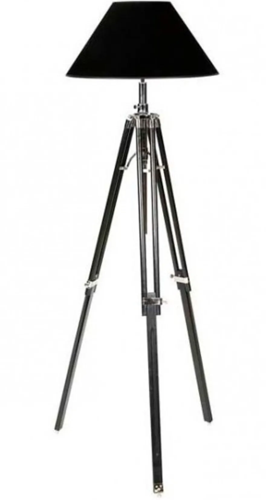 Casa Padrino Luxus Studioleuchte im Teleskop-Design Vintage Stehlampe Schwarz / Chrom - Nickel Finish - 60 x 60 x 180 cm