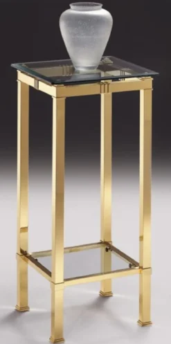 Casa Padrino Luxus Säule Messingfarben 39 x 39 x H. 85 cm - Edler Messing Beistelltisch mit Glasplatten - Wohnzimmer Möbel - Luxus Qualität