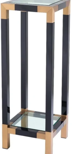 Casa Padrino Luxus Säule Schwarz / Messingfarben 35 x 35 x H. 100 cm - Edelstahl Beistelltisch mit Glasplatten - Luxus Möbel
