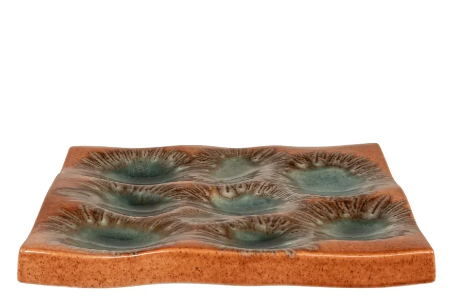 Casa Padrino Luxus Tablett Orange 31,5 x 32,5 x H. 3 cm - Deko Tablett und Wandrelief in Anemonen-Form aus feinem Porzellan - Luxus Deko Accessoires