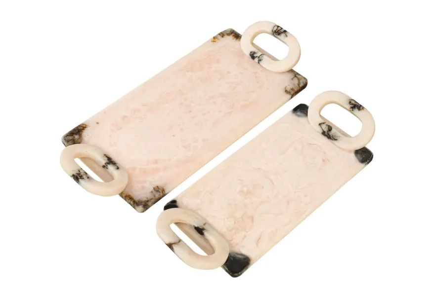 Casa Padrino Luxus Tabletts 2er Set Schwarz / Beige - Deko Tabletts aus transluzentem Kunstharz in Schwarz und Creme - Luxus Deko Accessoires