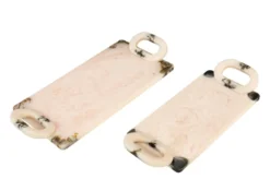 Casa Padrino Luxus Tabletts 2er Set Schwarz / Beige - Deko Tabletts aus transluzentem Kunstharz in Schwarz und Creme - Luxus Deko Accessoires
