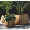 Casa Padrino Luxus Teakholz Blumentopf Naturfarben Ø 70 cm - Runder Pflanzentopf - Garten Deko Accessoires - Terrassen Deko