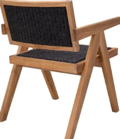 Casa Padrino Luxus Teakholz Esszimmer Stuhl mit Armlehnen Naturfarben / Schwarz 56 x 65,5 x H. 78 cm - Garten Stuhl - Terrassen Stuhl - Garten Möbel - Esszimmer Möbel - Luxus Teakholz Möbel
