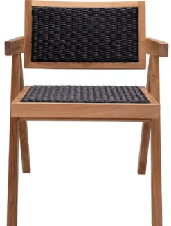 Casa Padrino Luxus Teakholz Esszimmer Stuhl mit Armlehnen Naturfarben / Schwarz 56 x 65,5 x H. 78 cm - Garten Stuhl - Terrassen Stuhl - Garten Möbel - Esszimmer Möbel - Luxus Teakholz Möbel